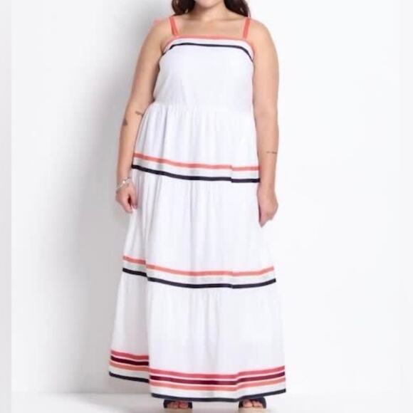 LANE BRYANT | NWT White Coral Navy Ribbon Detail Tiered Maxi Dress | Size 20 - Picture 1 of 13
